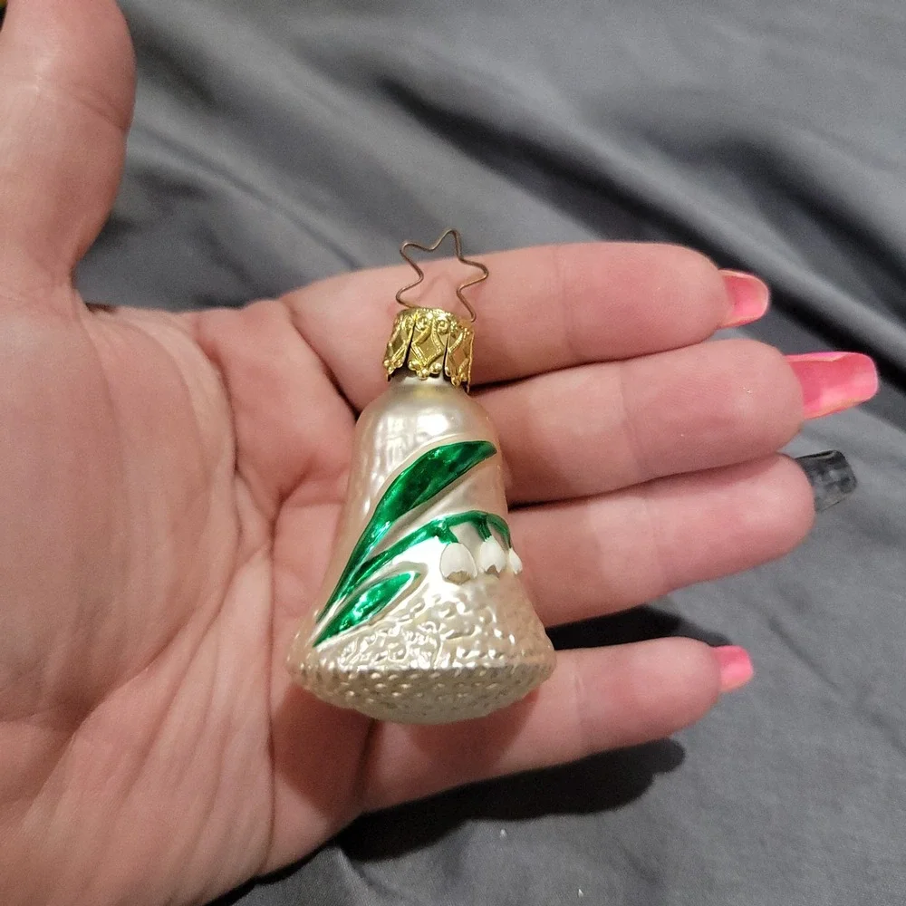 Vtg Inge Glas German Mouth-blown Glass Bell Lily Of Valley Ornament Handpainted